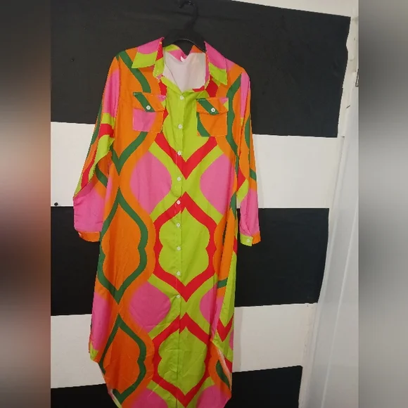 NEW Women Multicolor casual buttoned maxi dress - Picture 4 of 13